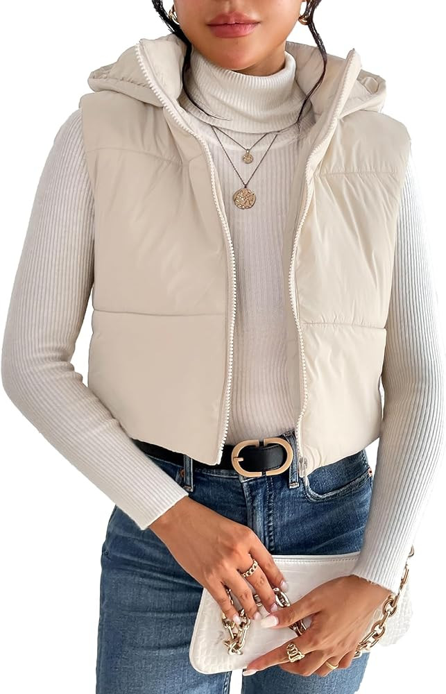 Verdusa Women's Zip Up Sleeveless Padded Hooded Vest Crop Puffer Coat | Amazon (US)