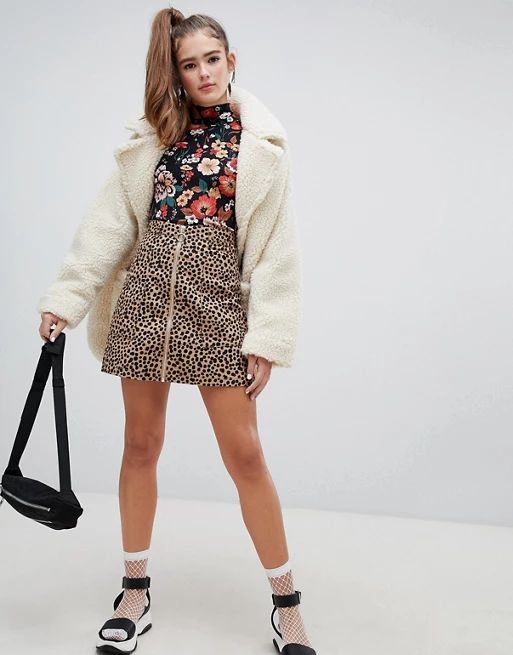 Monki Leopard Print Button Front Mini Skirt | ASOS US