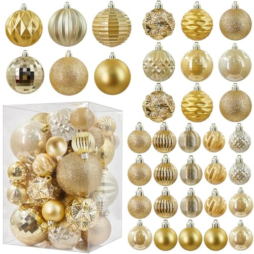 JORNOY 47PCS Christmas Ornaments for Tree, Shatterproof Plastic Xmas Tree Hanging Ornaments Sets Decorations with Hooks for Holiday Decor, Multi-Styles and 3 Sizes | Amazon (US)