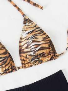 Swim SXY Conjunto de bikini separado con estampado de rayas de tigre para mujeres, ideal para fes... | SHEIN