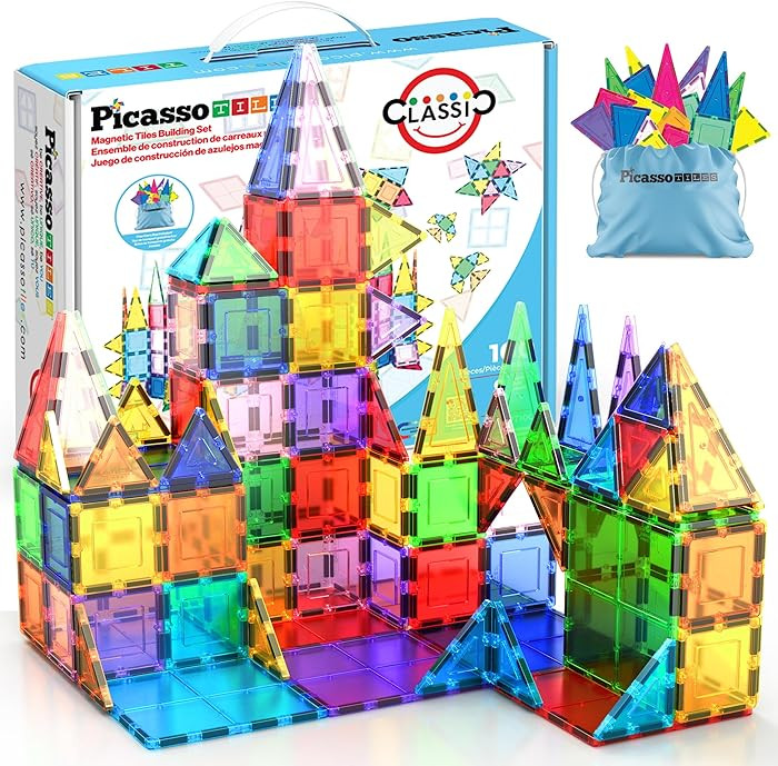 PicassoTiles 100 Piece Set 100pcs Magnet Building Tiles Clear Magnetic 3D Blocks Construction Pla... | Amazon (US)
