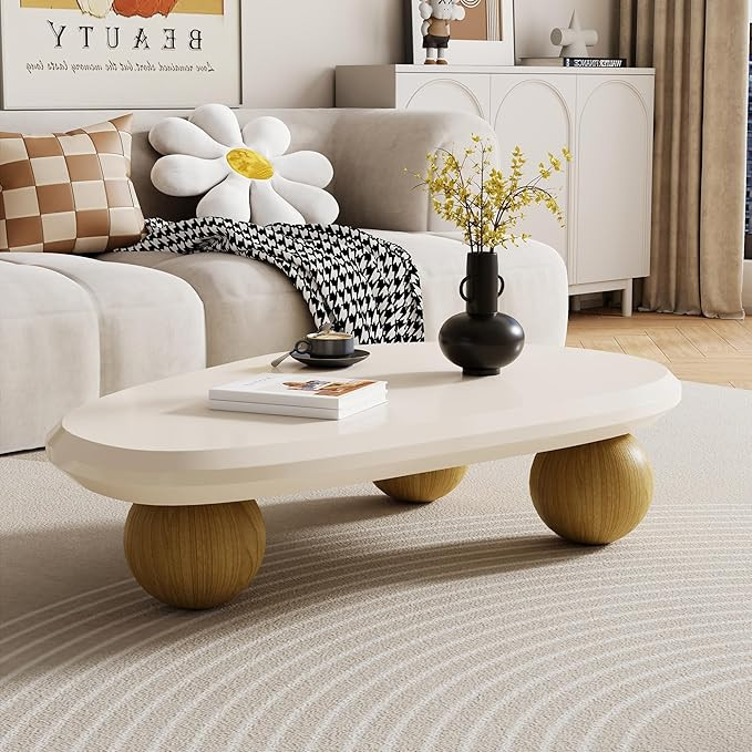 51.18" Large Cloud Coffee Table for Living Room, Oval Wood Coffee Table with 3 Brown Ball Legs, U... | Amazon (US)