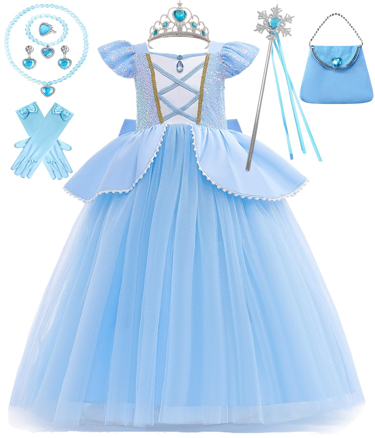 Girls Cinderella Costume Kids Blue Princess Dress Girls Halloween Dress up Costume Sets for Cinde... | Amazon (US)