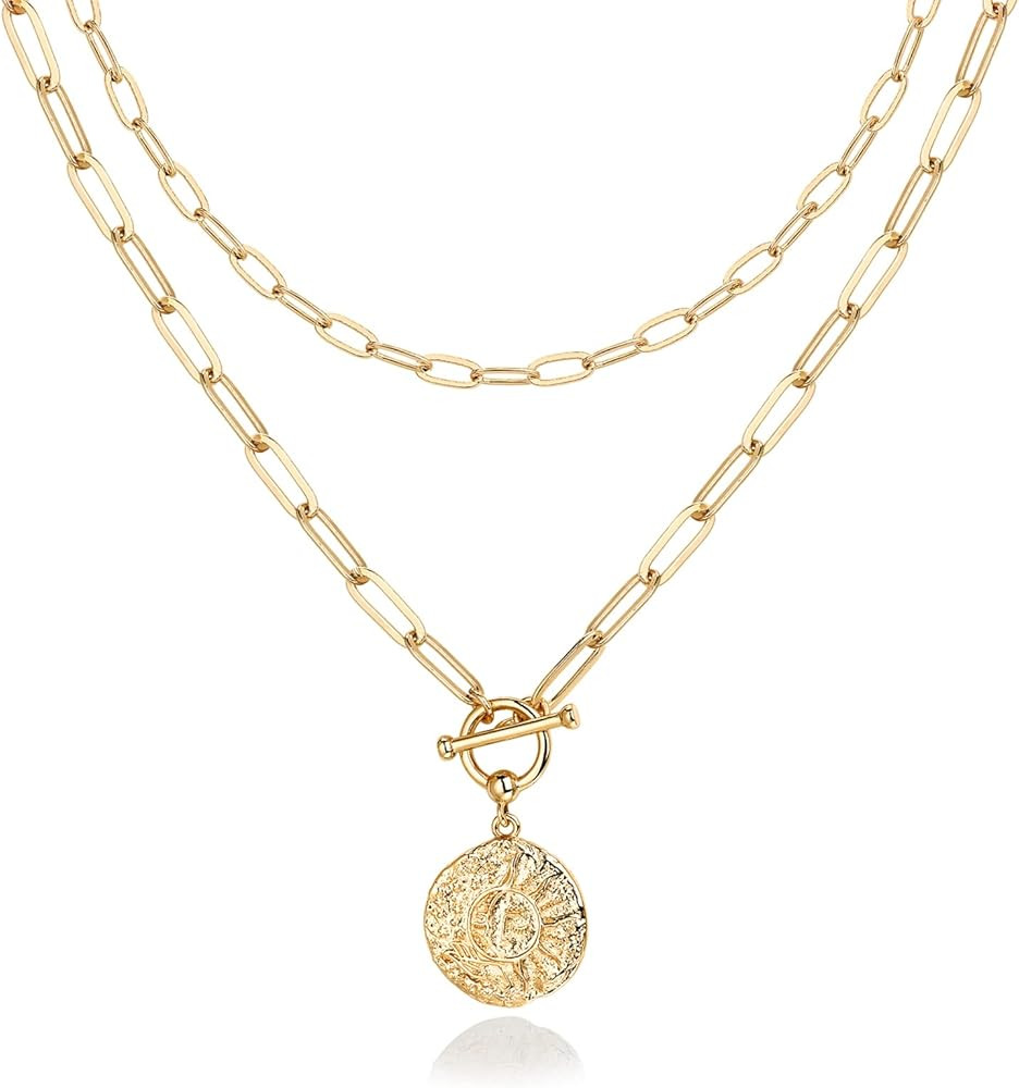 PAVOI 14K Gold Plated Layering Necklaces | Stylish Minimalist Design Pendant Necklaces | Bar, Cir... | Amazon (US)