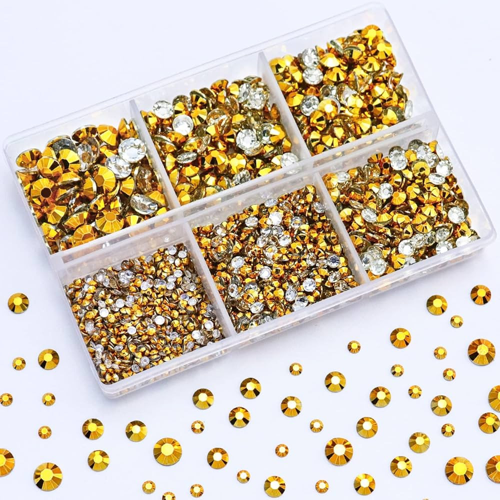 Briskbloom 3000PCS Flatback Resin Rhinestone, 2mm 3mm 4mm 5mm 6mm Bright Gold Flatback Jelly Rhin... | Amazon (US)
