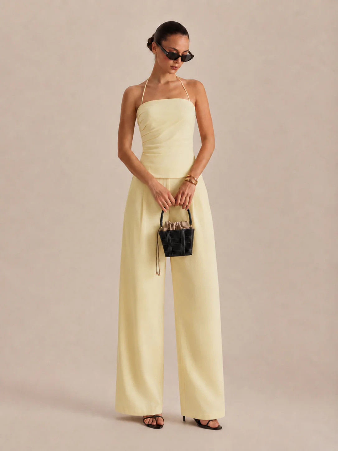 Ruched Halter Top & Wide Leg Pants Set | Commense