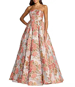 Mac Duggal Floral Brocade Strapless A Line Gown -  16 | Dillard's