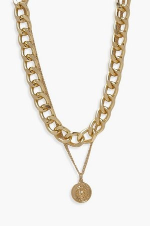 Chunky Chain & Coin Layered Necklace | Boohoo.com (US & CA)