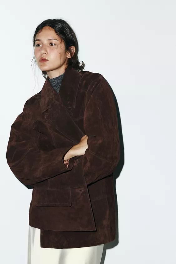 100% SUEDE LEATHER OVERSIZE BLAZER | Zara UK