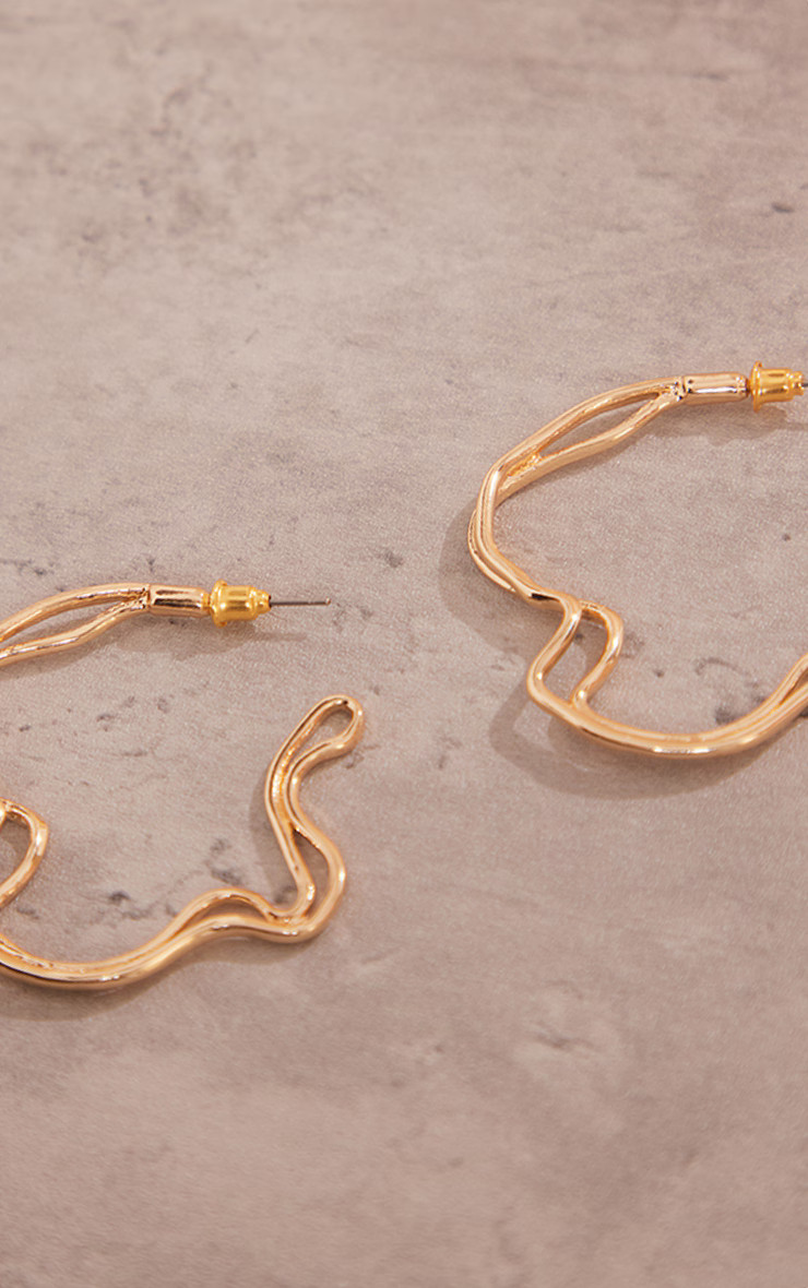 Gold Irregular Shaped Hoop Earrings | PrettyLittleThing US
