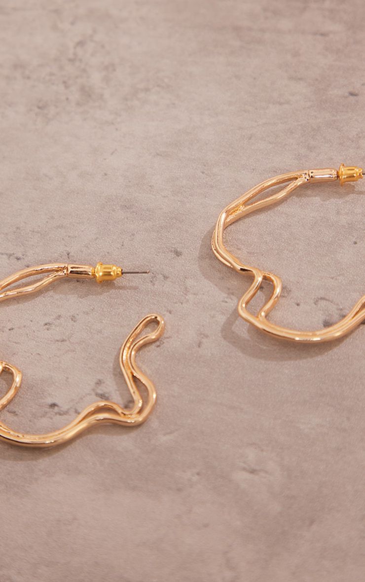 Gold Irregular Shaped Hoop Earrings | PrettyLittleThing US
