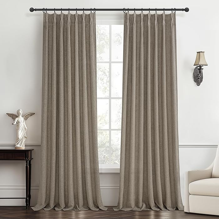 Thick Linen Pinch Pleated Sheer Curtains 96 Inches Long 2 Panels Set for Living Room Bedroom, Mem... | Amazon (US)