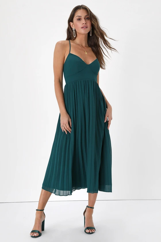 Perfectly Passionate Emerald Green Pleated Sleeveless Midi Dress | Lulus (US)