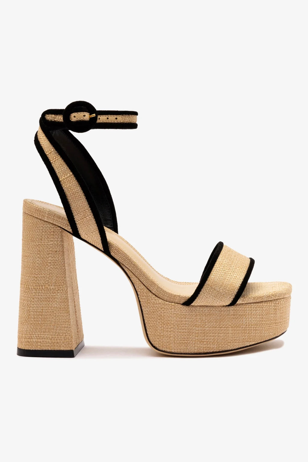 Dolly Sandal In Beige Raffia and Black Trimming | Larroude