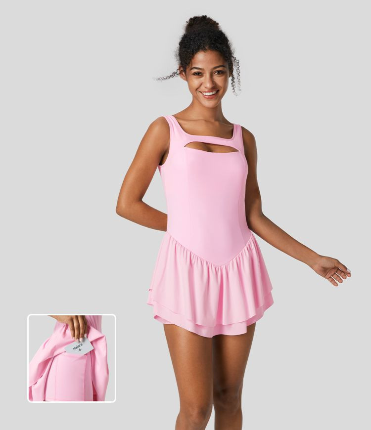 Women’s Softlyzero™ Airy Backless 2-in-1 Pocket Layered Ruffle Cool Touch Micro Mini Yoga Act... | HALARA