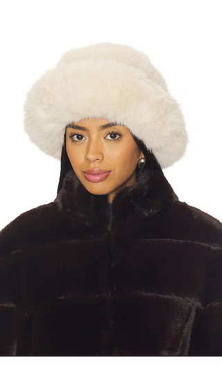 Oversized Faux Fur Bucket Hat in Beige | Revolve Clothing (Global)