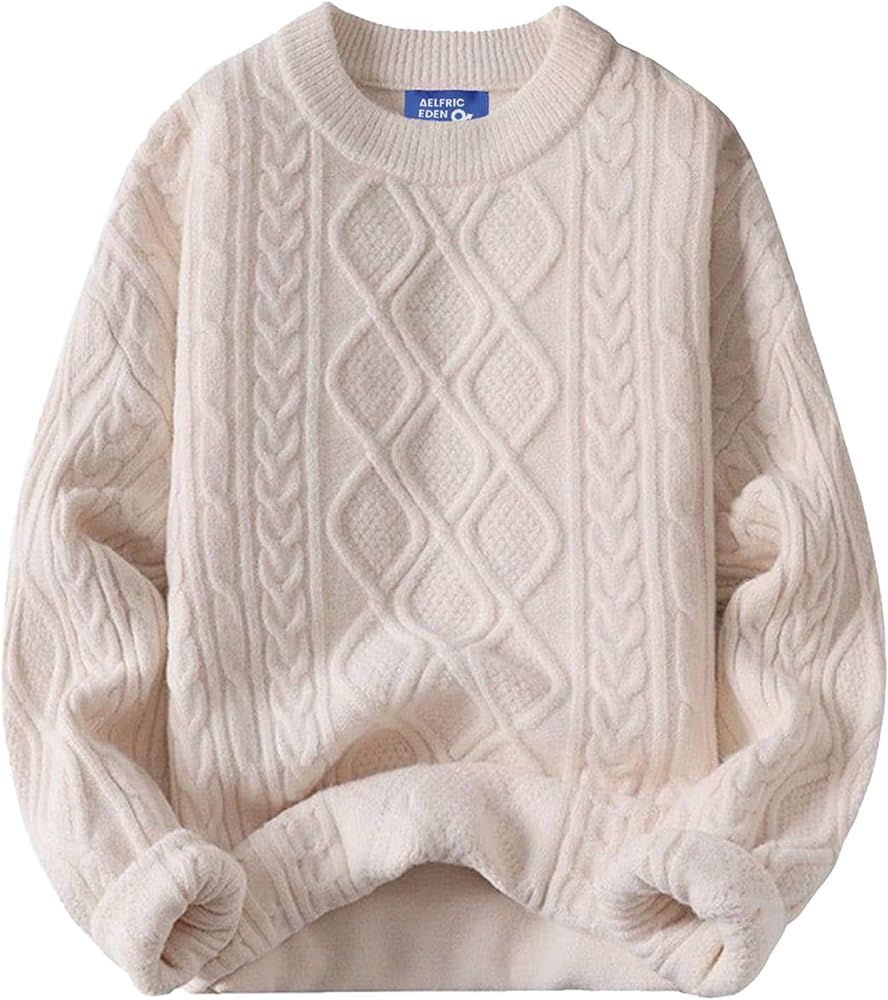 Aelfric Eden Cable Knit Sweater Women Vintage Chunky Cream Sweater Men Woven Crewneck Knitted Pul... | Amazon (US)