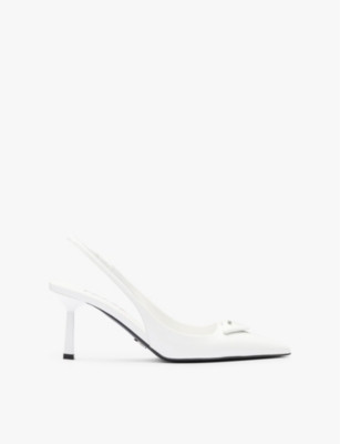 Logo-plaque slingback heeled leather pumps | Selfridges
