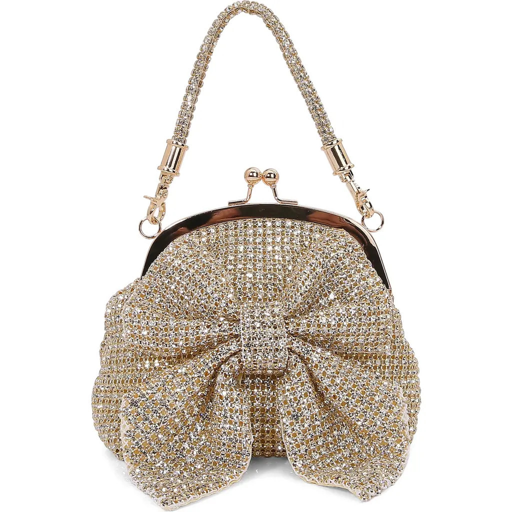 BERNESS Rhinestone Embellished Bow Handbag in Gold at Nordstrom Rack | Nordstrom Rack