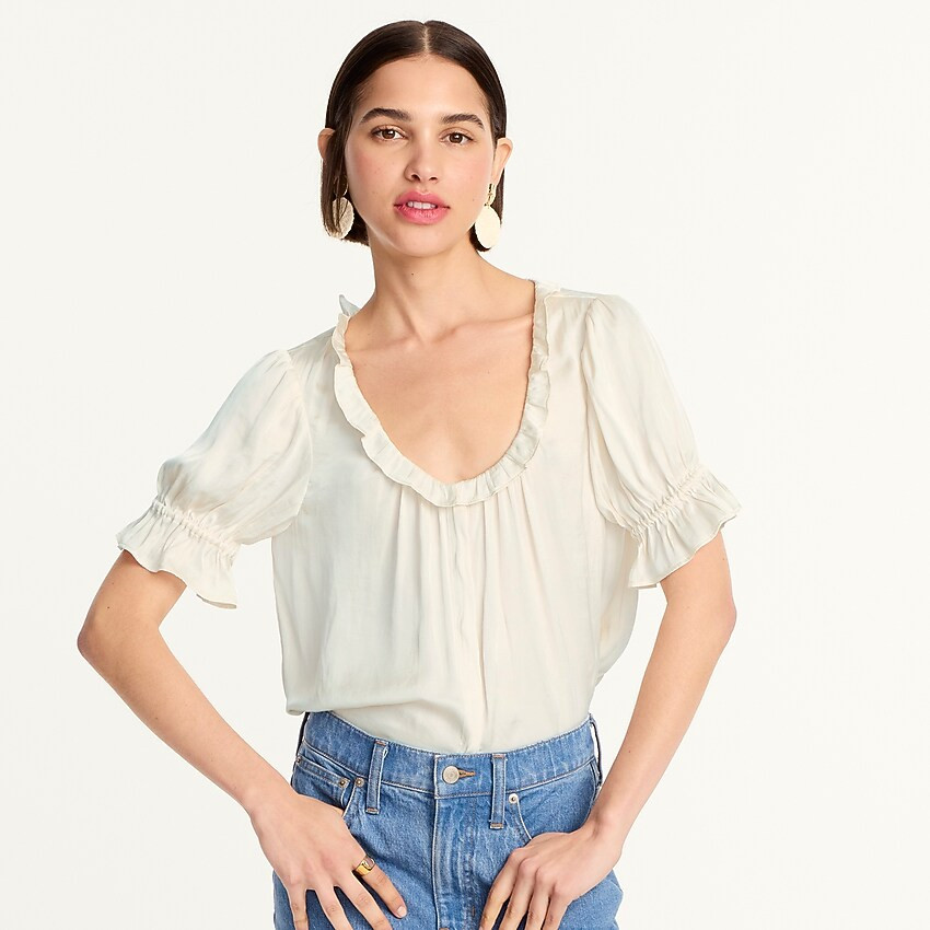 Ruffle featherweight satin scoopneck top | J. Crew US
