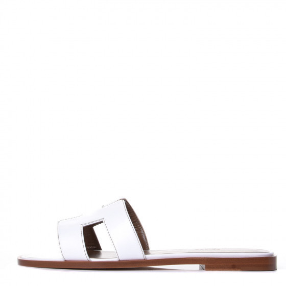 HERMES Box Calfskin Oran Sandals 37 White | Fashionphile