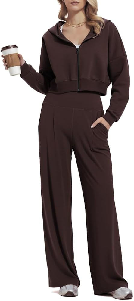 Mudere 2 Piece Sets for Women Fall Travel Outfits Long Sleeve Tracksuit High Waist Wide Leg Pants... | Amazon (US)