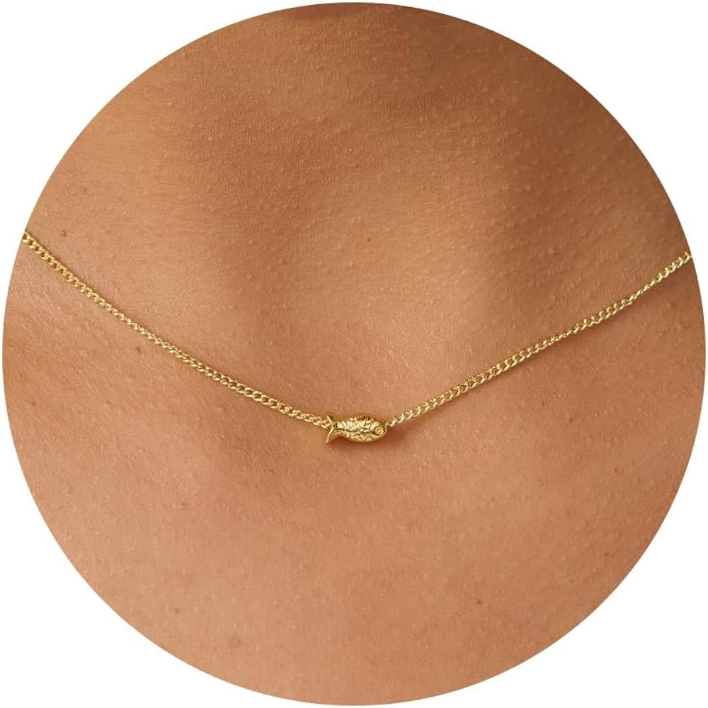 Gold Necklace for Women- 14K Gold Plated Dainty Teardrop Fish Dragon Cross Sun Flower Bow Italian... | Amazon (US)