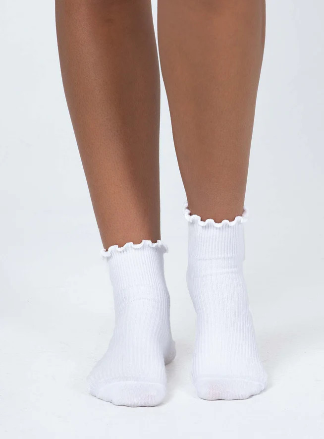 Ribbed Ruffle Socks White | Princess Polly US