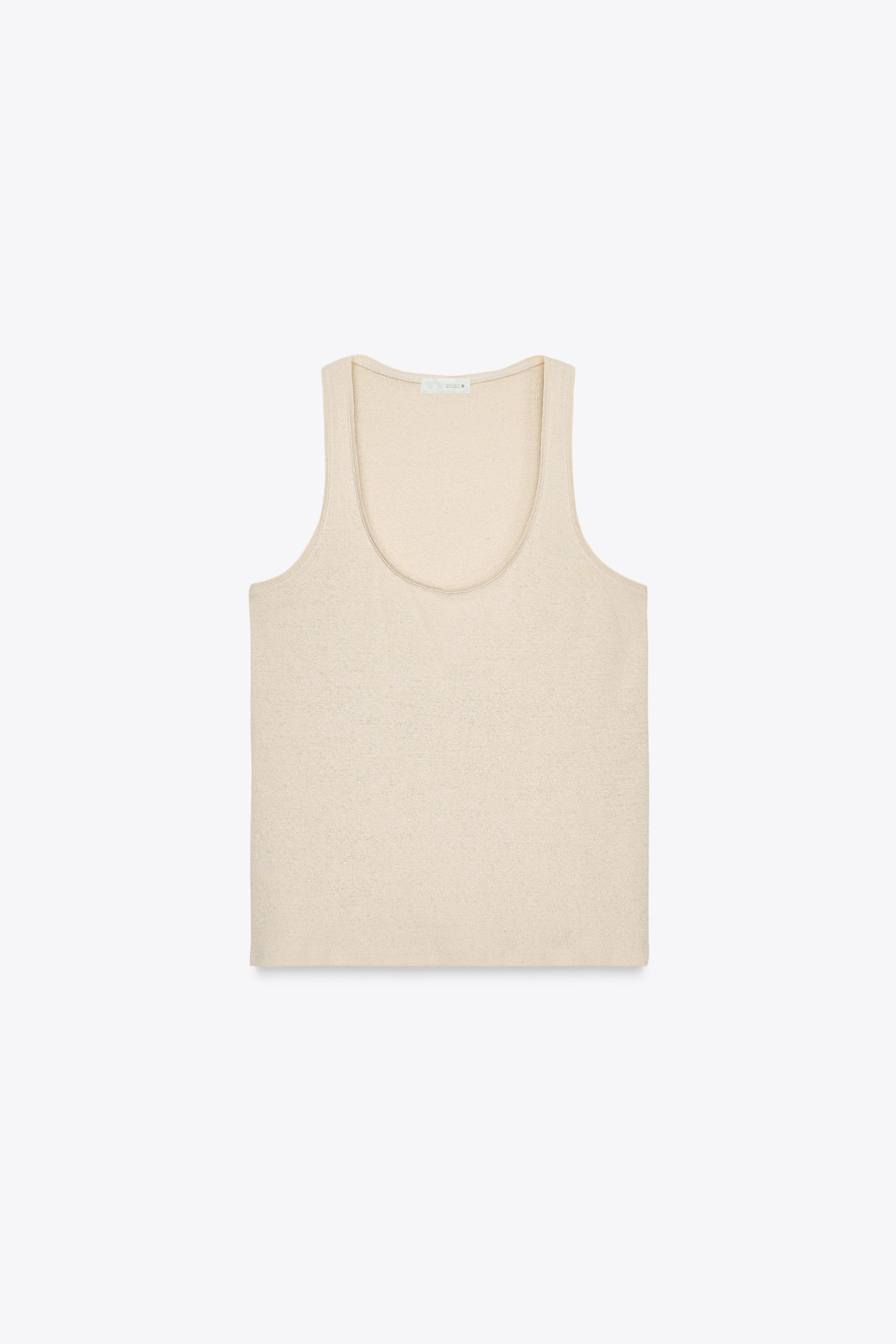 LINEN AND COTTON BLEND STRAPPY TOP | Zara US
