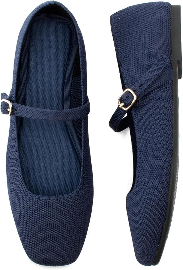 Knit Flats for Women Square Toe Flats Casual Ballet Flats with Ankle Strap,Mary Jane Shoes Women ... | Amazon (US)