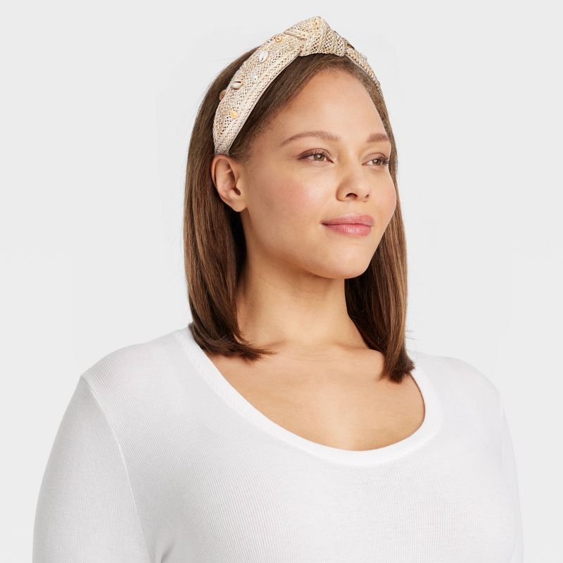 Straw/Linen Seashell Headband - A New Day™ Off-White | Target