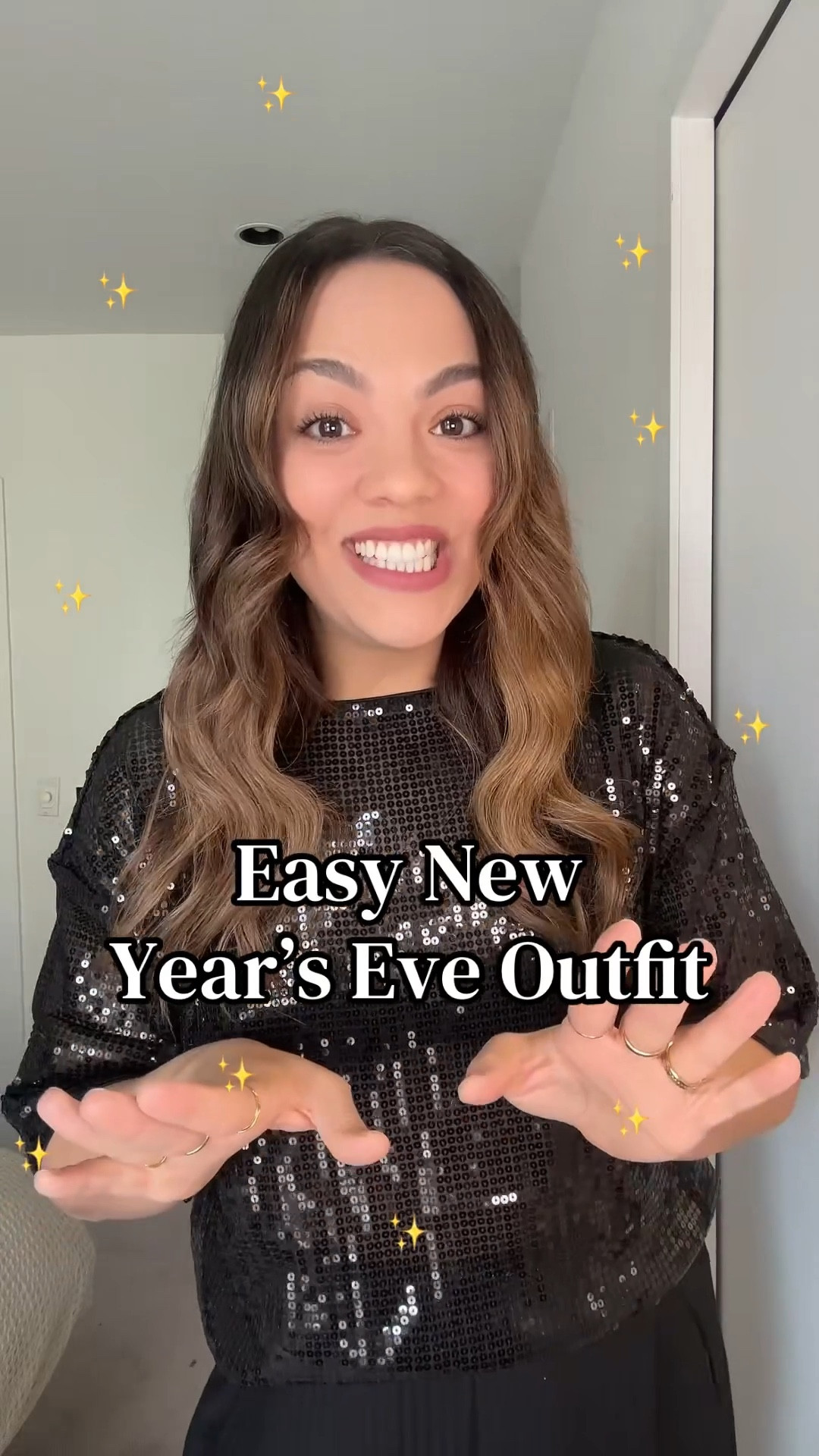 Easy New Year’s Eve outfit formula!

Outfit 1:
-H&M black sequin Tshirt, I have a medium. 
-Citizens of Humanity baggy jeans, I have a 29. 
-Black pointed kitten heels. 
-Anthropologie studded clutch. 

Outfit 2:
-Zara belts pants, I have a large. 
-Black tank top. 
-Sézane black cardigan, I have a large. 

Outfit 3:
-Zara sequin midi skirt, I have a medium. 
-Reformation black Mockneck sweater, I have a large. 
-Poppy Barley black knee-high boots. 

Outfit 4:
-Zara gold top, I have a medium. 
-Black wide leg pants  

#LTKpartywear #LTKstyletip #LTKwinter