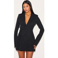 Tall Black Tie Front Detail Cinched Blazer Dress | PrettyLittleThing UK