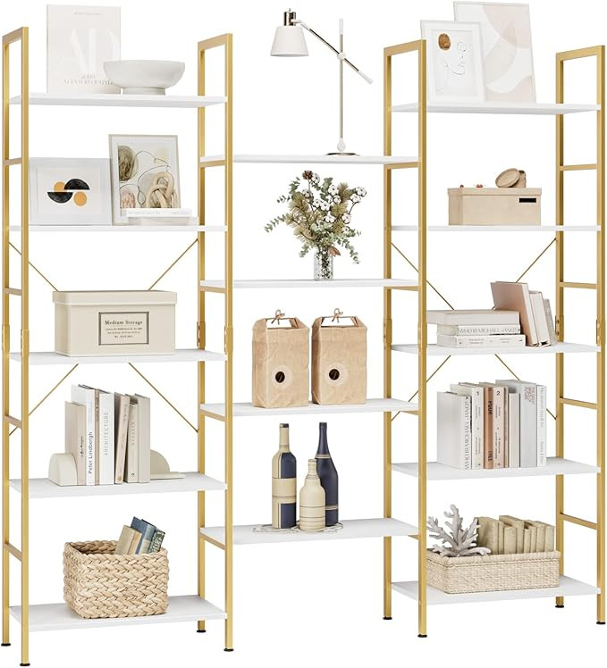 finetones Triple Wide 5-Tier Bookshelf, Large Industrial Bookcase with Metal Frame, 68.5 x 11.8 x... | Amazon (US)