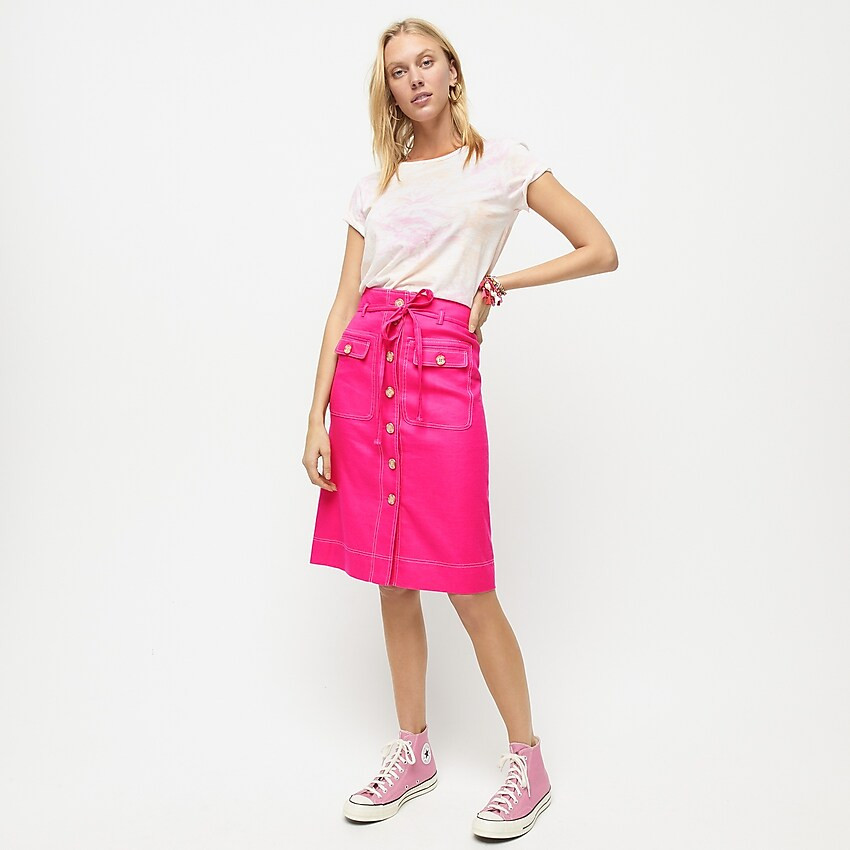Button-up skirt with removable belt in stretch linen | J. Crew US
