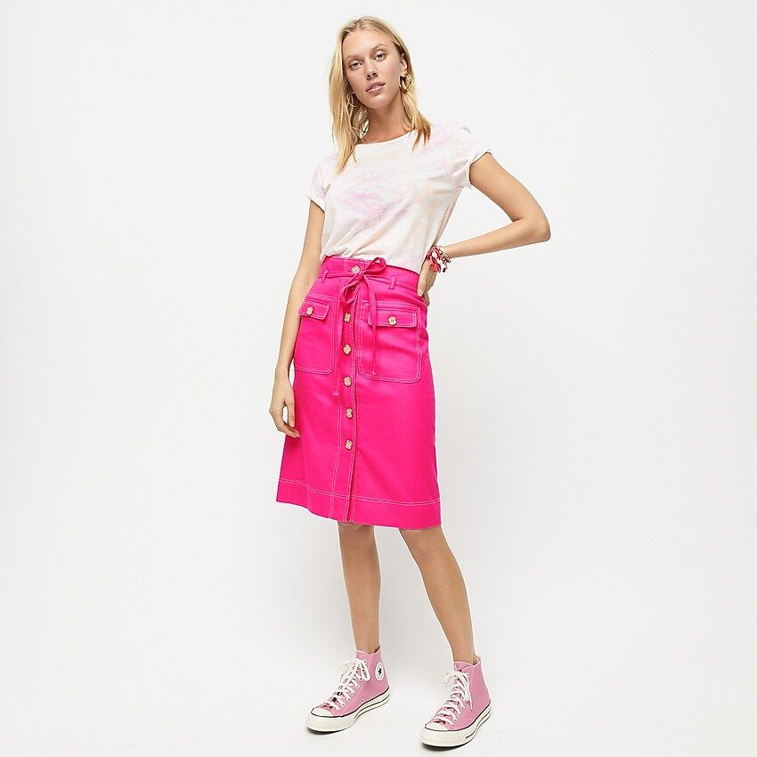 Button-up skirt with removable belt in stretch linen | J.Crew US