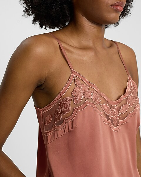 Sheer Embroidered Pieced V-neck Downtown Cami | Express