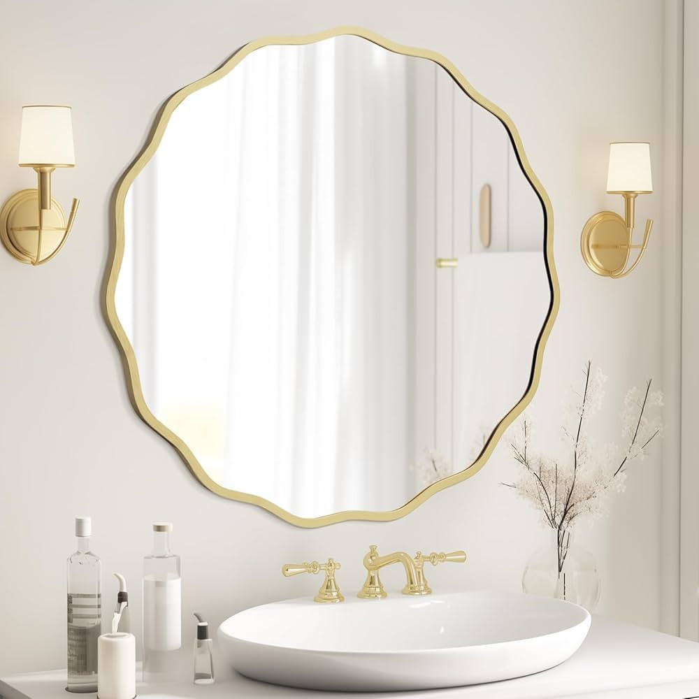 WallBeyond Round Wavy Mirror for Wall Decorative 28 inch, Modern Round Mirror Aluminum Frame for ... | Amazon (US)