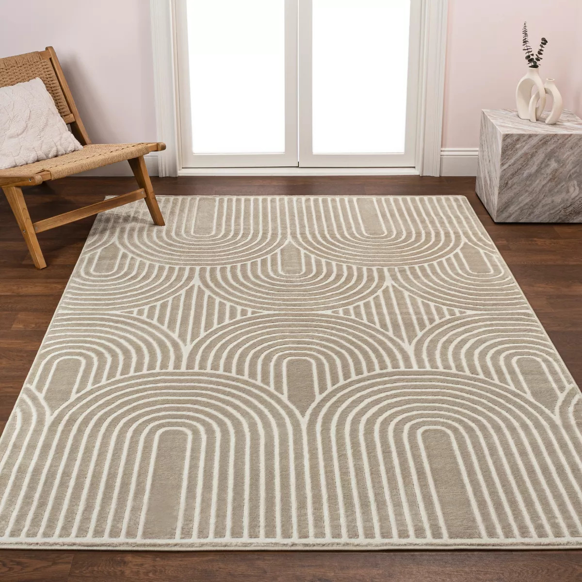 JONATHAN Y Ariana MidCentury Art Deco Striped Arches Two-Tone High-Low Area Rug | Target