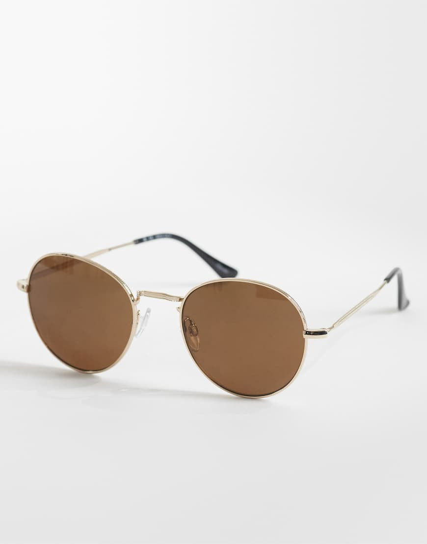 Vero Moda metal frame rounded sunglasses in gold | ASOS (Global)