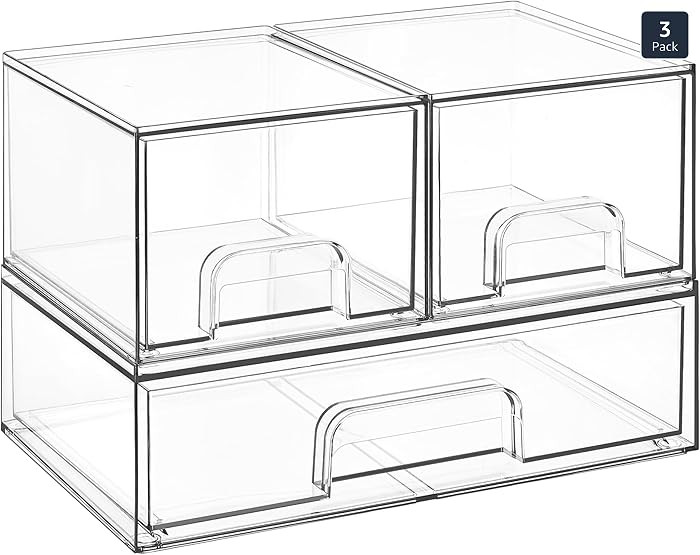 Vtopmart Stackable Storage Drawers Set of 3,Clear Plastic Organizer Bins for Makeup, Cosmetics, B... | Amazon (US)