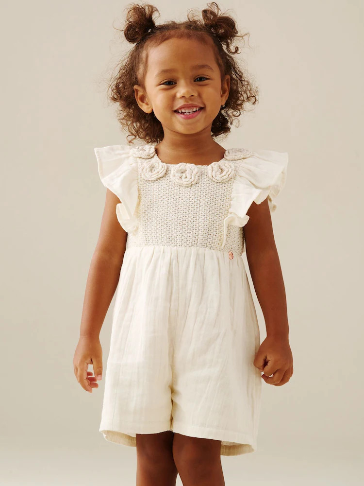 Angel & Rocket Cream Maci Crochet Playsuit | Next US