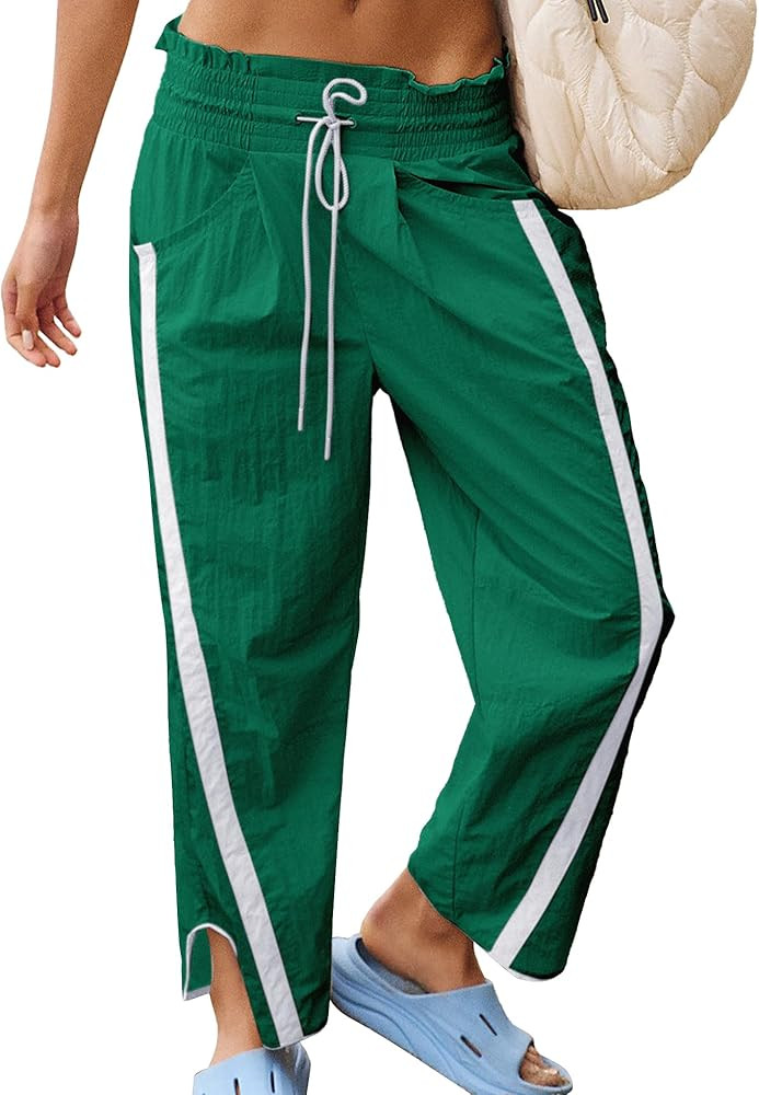 Casual Wide Leg Pants Woman Drawstring Elastic Waist High Rise Strip Flowy Long Lounge Trousers w... | Amazon (US)