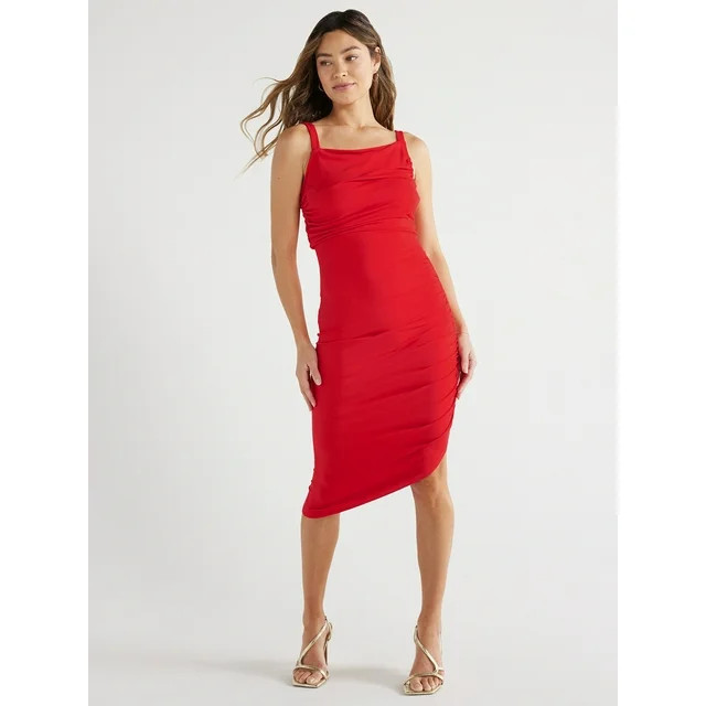 Sofia Jeans Women's Asymmetric Gathered Dress, Knee Length, Sizes XS-XXXL | Walmart (US)