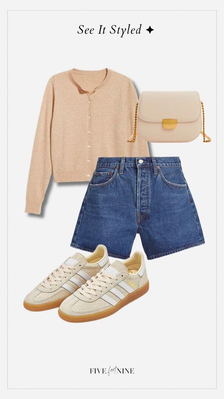 Summer outfit, tan cardigan, adidas sneakers

#LTKfindsunder100