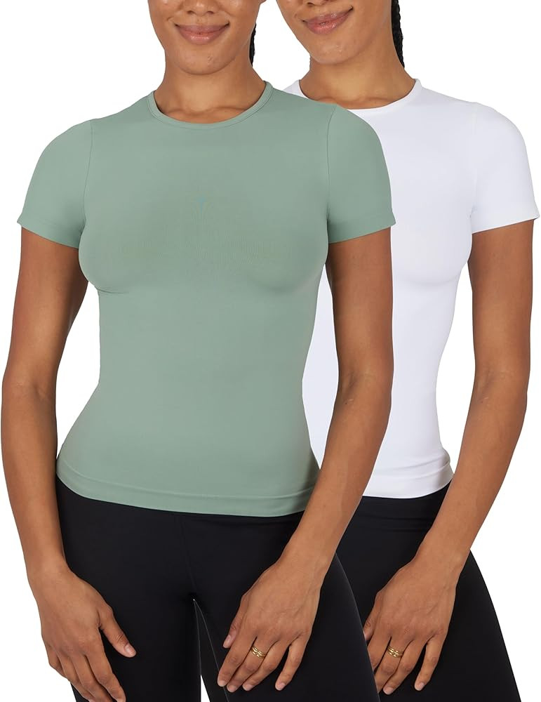 Yogalicious Basic Short Sleeve T-Shirt 2 Pack Soft Slim Fit Gym Shirt for Women | Amazon (US)