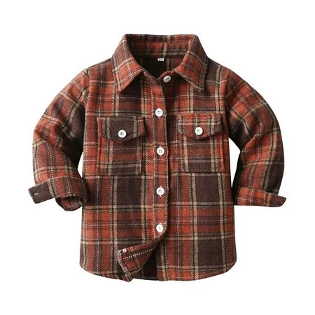 LLYwey Baby Girl Jackets 12-18 Months Deals Kids Toddler Flannel Shirt Jackets Plaid Long Sleeve Shacket Baby Boys Girls Fall Shirt Coat Outwear New Toddler Casual Jackets Outwear Brown 12-18 Months | Walmart (US)