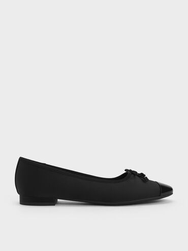 Recycled Polyester Bow Ballet Flats
 - Black Textured | Charles & Keith UK