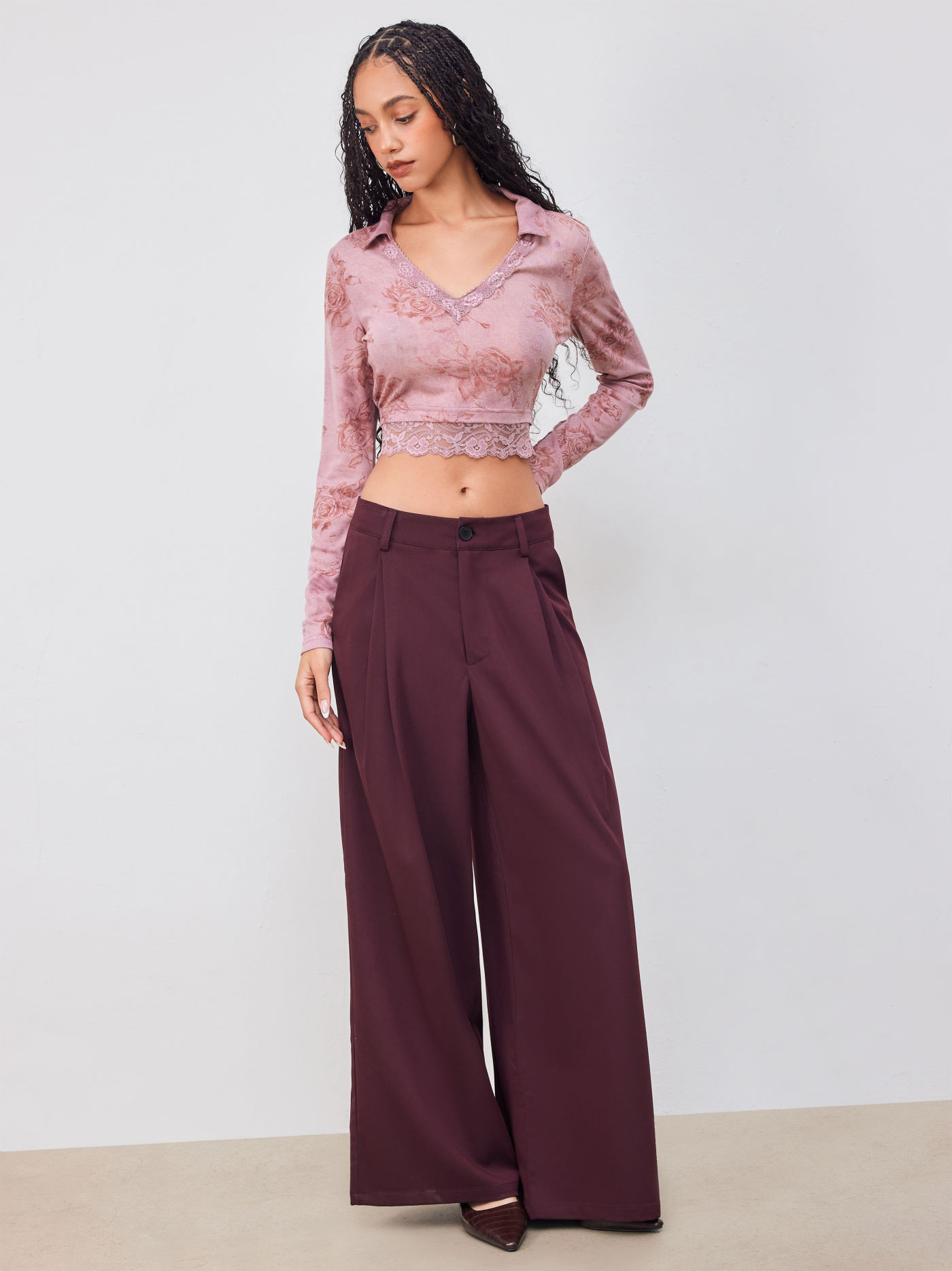 Woven Mid Rise Pleated Straight Leg Trousers For Work | Cider