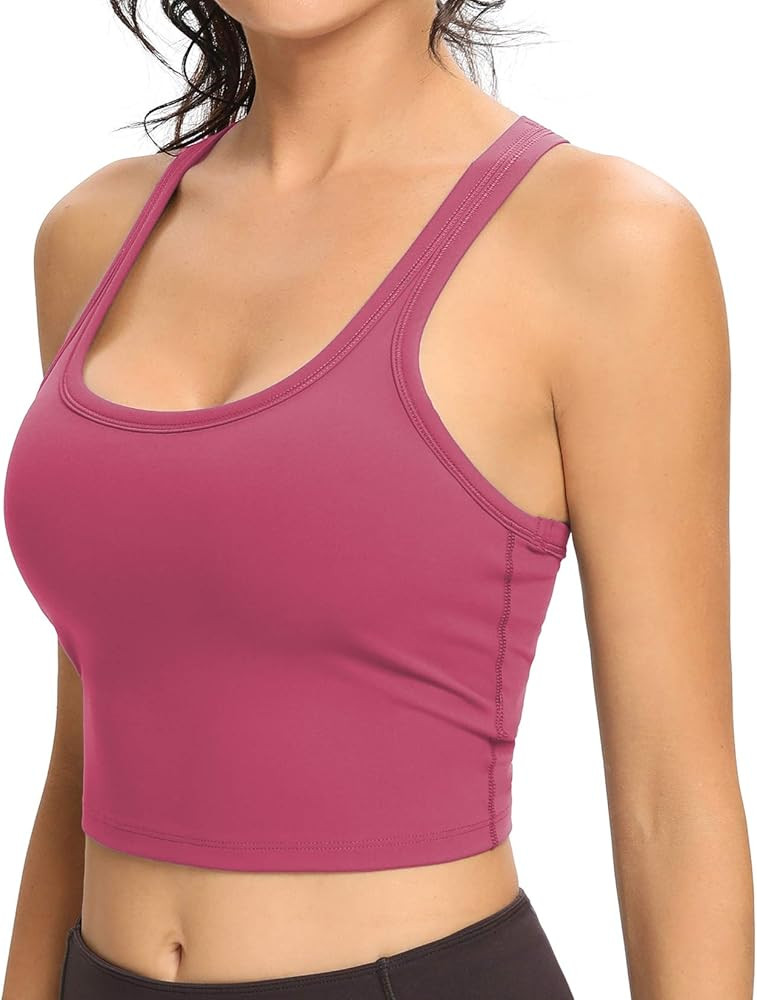 Lemedy Women Racerback Sports Bra Removable Padded Workout Yoga Crop Tank Top | Amazon (US)
